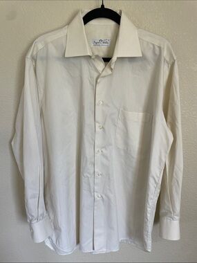 Ingram Cottonstir Men’s Ivory Dress Shirt 16.5/42 Button Down Made In Italy